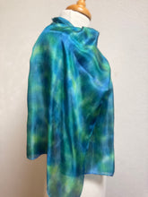 Load image into Gallery viewer, Hand Dyed Silk Neck Scarf in Peacock Blue Teal Jade by Designer Silk Artist
