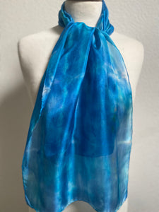 Hand Dyed Silk Neck Scarf in Sky Blue Light Navy