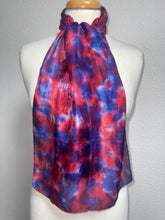 Load image into Gallery viewer, Hand Dyed Silk Neck Scarf in Scarlet, Marine Blue, White by Designer Silk Artist
