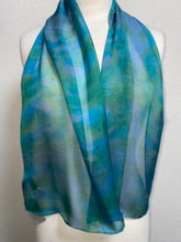 Load image into Gallery viewer, Hand Dyed Silk Neck Scarf in Jade Green Turquoise Grey
