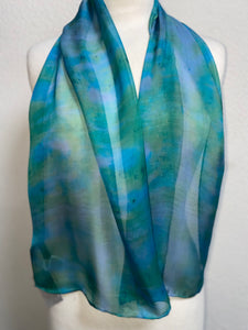 Hand Dyed Silk Neck Scarf in Jade Green Turquoise Grey