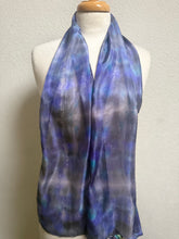 Load image into Gallery viewer, Hand Dyed Silk Small Neck Scarf in Grey Purple Turquoise by Designer Silk Artist
