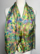 Load image into Gallery viewer, Hand Dyed Silk Neck Scarf in Cottage Garden Colours by Designer Silk Artist
