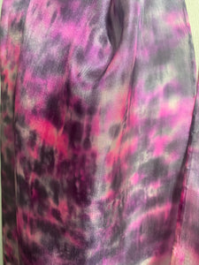 Hand Dyed Long Silk Scarf in Pinks Charcoal Grey