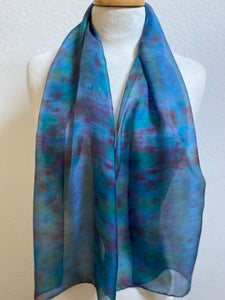 Hand Dyed Silk Neck Scarf in Blue Red Green