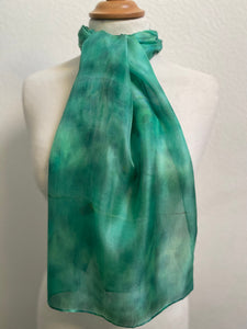 Hand Dyed Silk Neck Scarf in Soft Greens