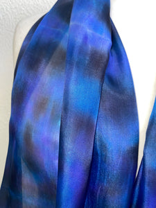 Hand Dyed Long Silk Scarf in Navy, Cobalt,Black