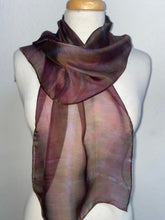 Load image into Gallery viewer, Hand Dyed Silk Neck Scarf in Burgundy Brown Grey
