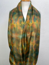Load image into Gallery viewer, Hand Dyed Long Silk Scarf in Golden Ochre, Tan, Green
