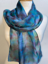 Load image into Gallery viewer, Hand Dyed Silk Neck Scarf in Blue Red Green
