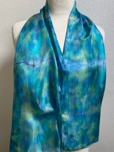 Hand Dyed Silk Neck Scarf in Aqua Jade Navy Blues