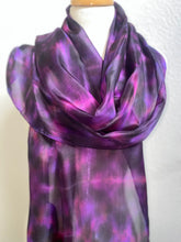 Load image into Gallery viewer, Hand Dyed Long Silk Scarf in Shades of Pink Purple Black
