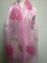 Load image into Gallery viewer, Roses Design X Long Silk Scarf in Pink &amp; Silver : Hand Painted Silk
