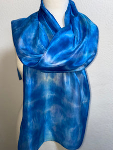Hand Dyed Long Silk Scarf in Shades of Blue