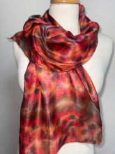 Load image into Gallery viewer, Hand Dyed Silk Neck Scarf in Cherry Red Grey Brown by Designer Silk Artist

