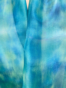 Hand Dyed Silk Neck Scarf in Turquoise Aqua Teal Blue