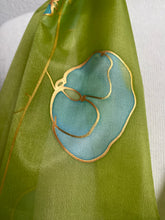 Load image into Gallery viewer, Sweet Peas Design Hand Painted Silk Neck Scarf in Lime Turquoise
