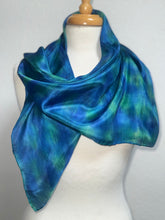 Load image into Gallery viewer, Hand Dyed Square Silk Scarf in Blues, Teal, Cobalt, Azure, Jade
