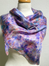 Load image into Gallery viewer, Hand Dyed Square Silk Scarf in Purple Pink Lilac Blue Taupe
