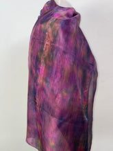 Load image into Gallery viewer, Hand Dyed Long Silk Scarf in Deep Pink Grey Green
