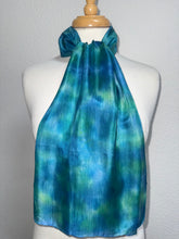 Load image into Gallery viewer, Hand Dyed Silk Neck Scarf in Peacock Blue Teal Jade by Designer Silk Artist
