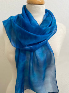 Hand Dyed Silk Neck Scarf in Azure Ultramarine Blues