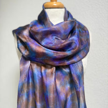 Load image into Gallery viewer, Hand Dyed Long Silk in Brown Purple Blue by Designer Silk Artist
