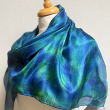 Load image into Gallery viewer, Hand Dyed Square Silk Scarf in Blues, Teal, Cobalt, Azure, Jade
