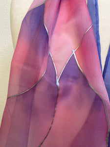 Flames Design Hand Painted Silk Neck Scarf in Purple, Pinks