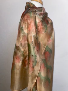 Leaves Design X Long Silk Scarf in Autumn Shades : Hand Painted Silk