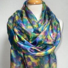 Load image into Gallery viewer, Hand Dyed Long Silk Scarf in Cottage Garden Colours by Designer Silk Artist
