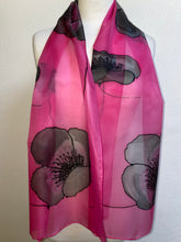 Load image into Gallery viewer, Poppy Noir Design Long Silk Scarf in Cerise : Hand Painted Silk
