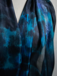 Hand Dyed Long Silk Scarf in Turquoise & Black