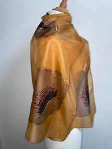 Poppies Design Long Silk Scarf : Hand Painted Silk