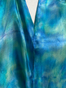 Hand Dyed Silk Neck Scarf in Aqua Jade Navy Blues