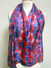 Load image into Gallery viewer, Hand Dyed Silk Neck Scarf in Scarlet, Marine Blue, White by Designer Silk Artist

