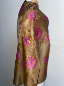 Sweet Peas Design X Long Silk Scarf : Hand Painted Silk in Chocolate Brown & Pink