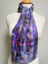 Load image into Gallery viewer, Hand Dyed Silk Small Neck Scarf in Lilac Grey Pink by Designer Silk Artist
