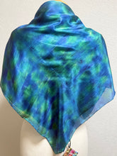 Load image into Gallery viewer, Hand Dyed Square Silk Scarf in Blues, Teal, Cobalt, Azure, Jade
