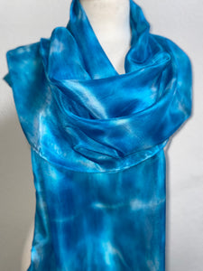 Hand Dyed Long Silk Scarf in Shades of Sky Blue to Light Navy