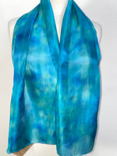 Load image into Gallery viewer, Hand Dyed Silk Neck Scarf in Turquoise Aqua Teal Blue
