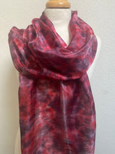 Load image into Gallery viewer, Hand Dyed Long Silk Scarf in Red, Black, Burgundy
