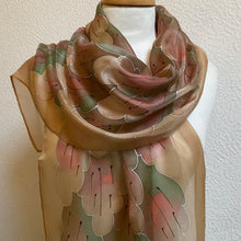 Load image into Gallery viewer, Leaves Design X Long Silk Scarf in Autumn Shades : Hand Painted Silk
