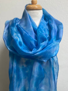 Hand Dyed Long Silk Scarf in Cool Blues