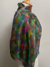 Load image into Gallery viewer, Hand Dyed Silk Neck Scarf in Multi Green Pink Red Gold

