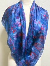 Load image into Gallery viewer, Hand Dyed Square Silk Scarf in Blue Navy Red

