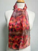 Load image into Gallery viewer, Hand Dyed Silk Neck Scarf in Cherry Red Grey Brown by Designer Silk Artist
