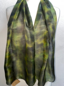 Hand Dyed Silk Neck Scarf in Forest Green Apple Lime