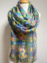 Load image into Gallery viewer, Hand Dyed Long Silk Scarf in Cottage Garden Colours by Designer Silk Artist
