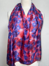 Load image into Gallery viewer, Hand Dyed Silk Neck Scarf in Scarlet, Marine Blue, White by Designer Silk Artist
